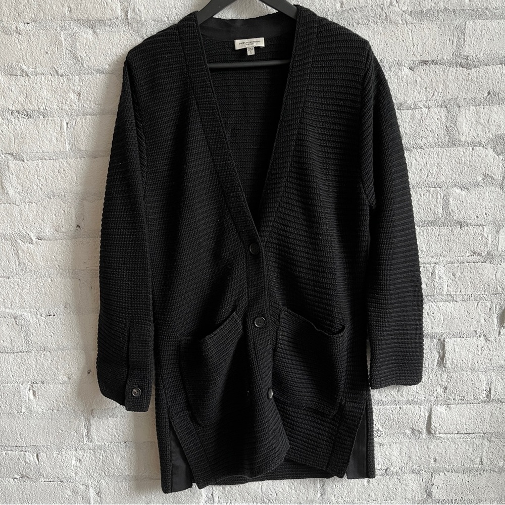Public School Fleta Black Knit Wool-Blend Oversized Cardigan Sweater